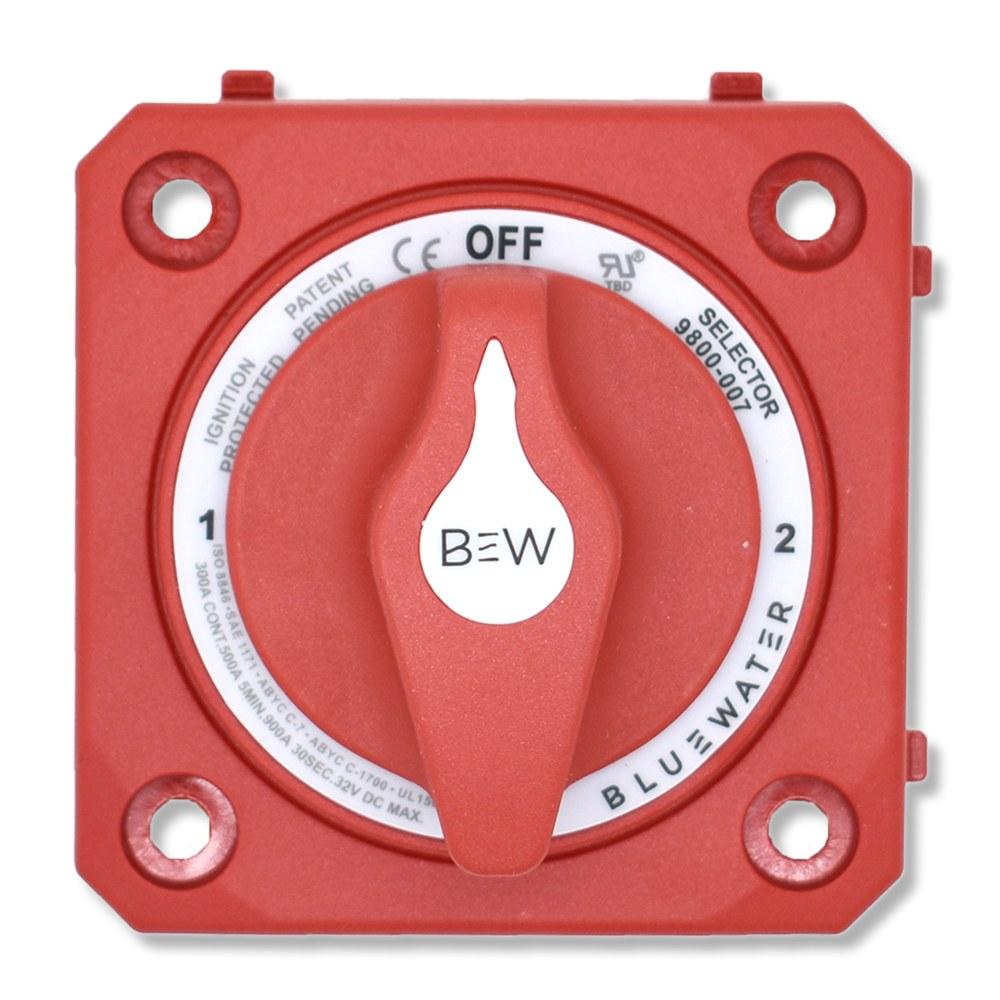 Bluewater Off/1/2/Both Battery Selector Switch, 300A, Panel Mount, No Base, Red