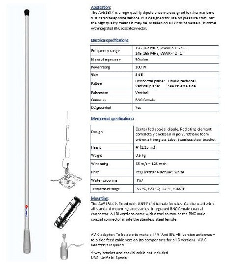 COMROD AV51BI (AIS) - 4' Marine VHF Antenna (AIS) | 21051
