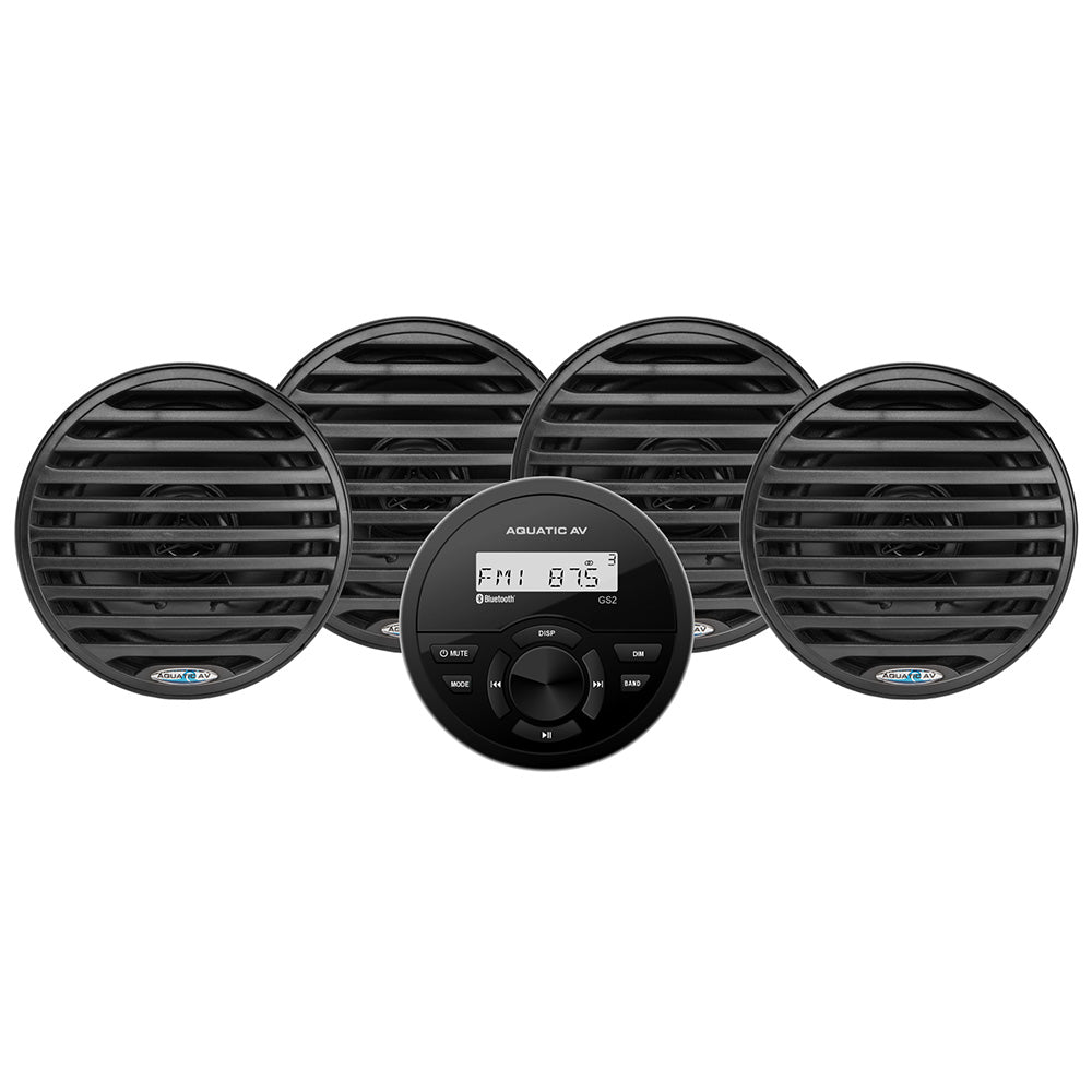 Aquatic AV GS2 Gauge Stereo & 2 Pairs of EC652 6.5" Black Speakers