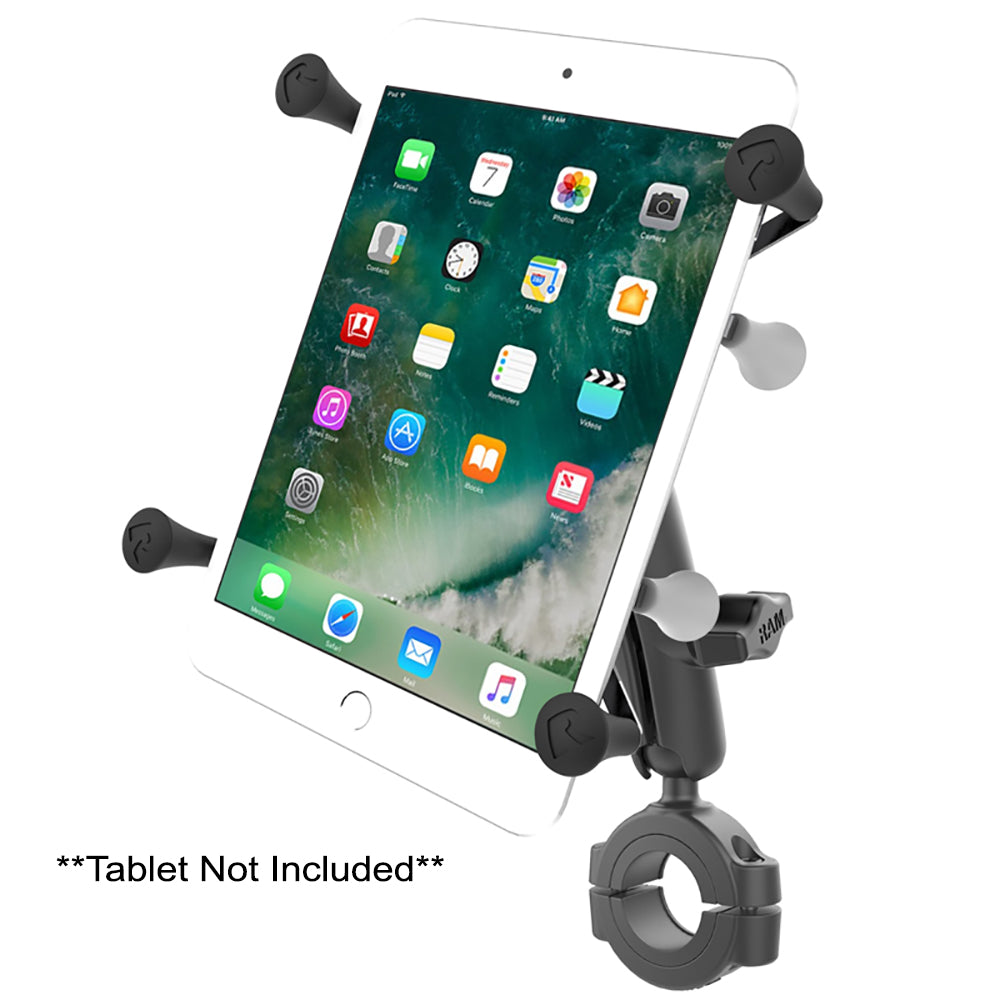 RAM Mount RAM® Torque™ 1 1/8" - 1 1/2" Diameter Handlebar/Rail Base with 1" Ball, Medium Arm and X-Grip® for 7-8" Tablets