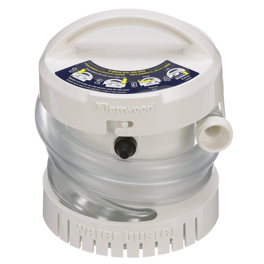 Attwood WaterBuster Portable Pump 200 GPH, 125GPH at 2ft Head, Max Head 4ft