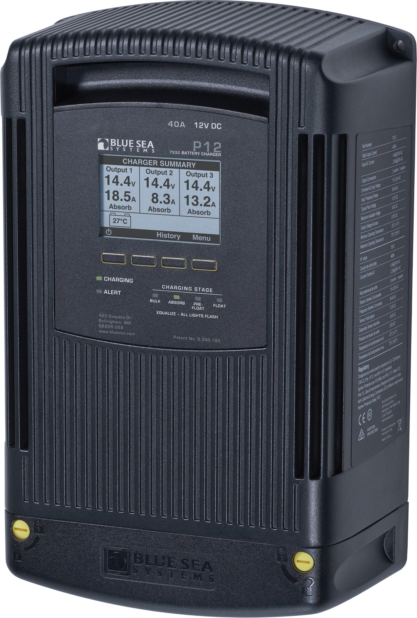 Blue Sea P12 Battery Charger 12v Output 120/230V Input 40Amp 3 Bank