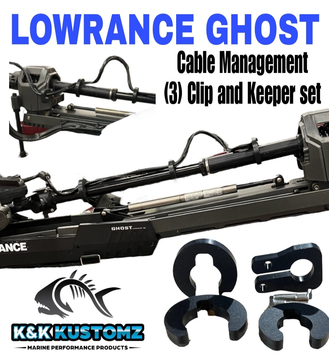 LOWRANCE GHOST TRANSDUCER CABLE CLIP AND KEEPER SET FROM K AND K KUSTO