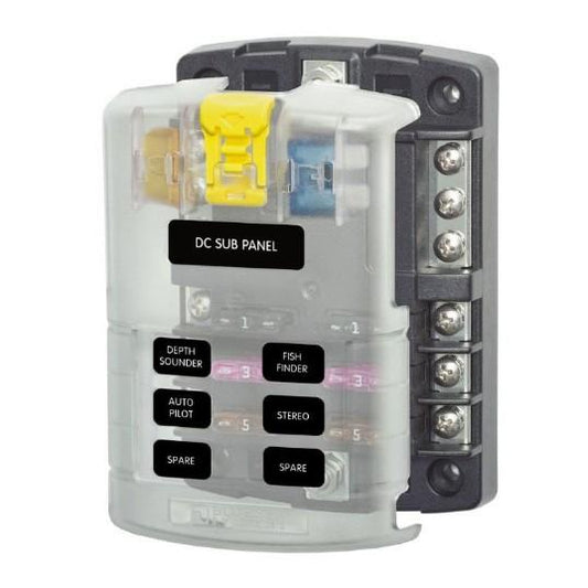 BLUE SEA Fuse Block STBlade 6circ w/gnd/cvr | 5025-BSS