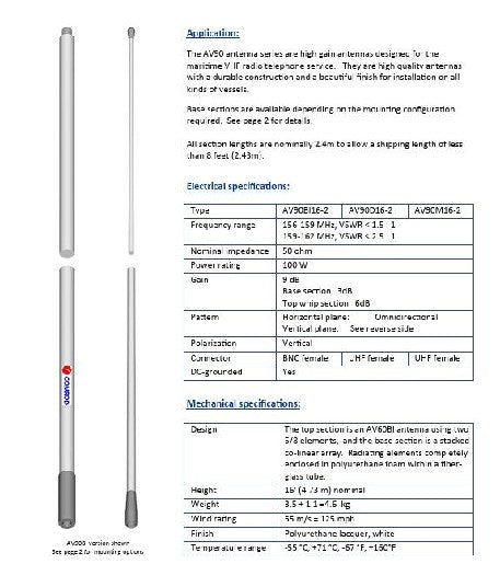 COMROD AV90/2BI - 16' Marine VHF Antenna, 2-Piece | 21090