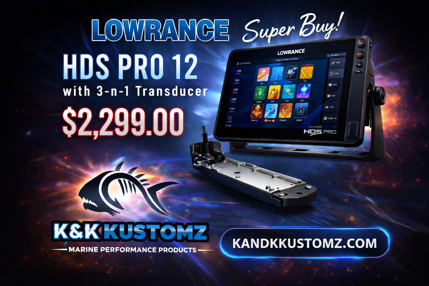 LOWRANCE HDS12 PRO WITH STANDARD AI 3IN1 TRANSDUCER | 000-16521-001