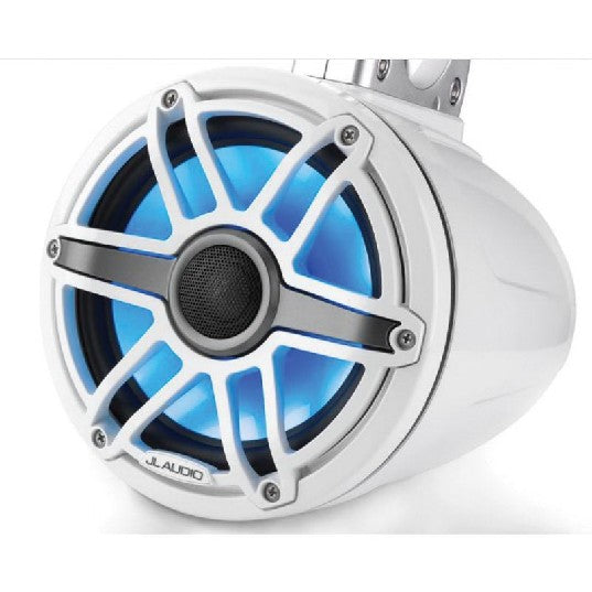 JL Audio M6 7.7in Enclosed Tower Speakers White Sport Grille with RGB LED