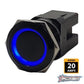 PLASHLIGHTS Marine Push Button Switch - Blue LED - 20a - Black Anodized- On/Off - Latching | PL22BLK-L-BL