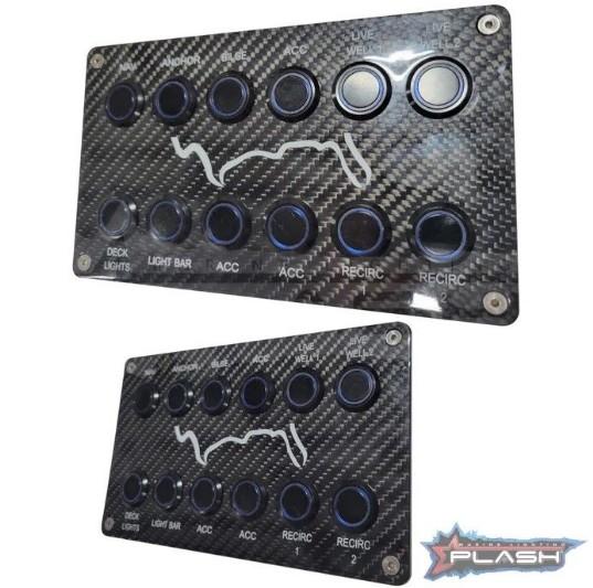 PLASHLIGHTS Marine Push Button Switch - Blue LED - 20a - Black Anodized- On/Off - Latching | PL22BLK-L-BL