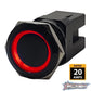 PLASHLIGHTS Marine Push Button Switch - Red LED - 20a - Black Anodized-Momentary | PL22BLK-M-RD